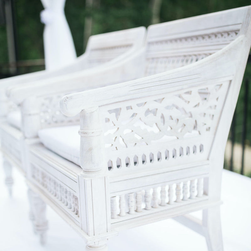 White Carved Wood Chair - Alpine Event Co.