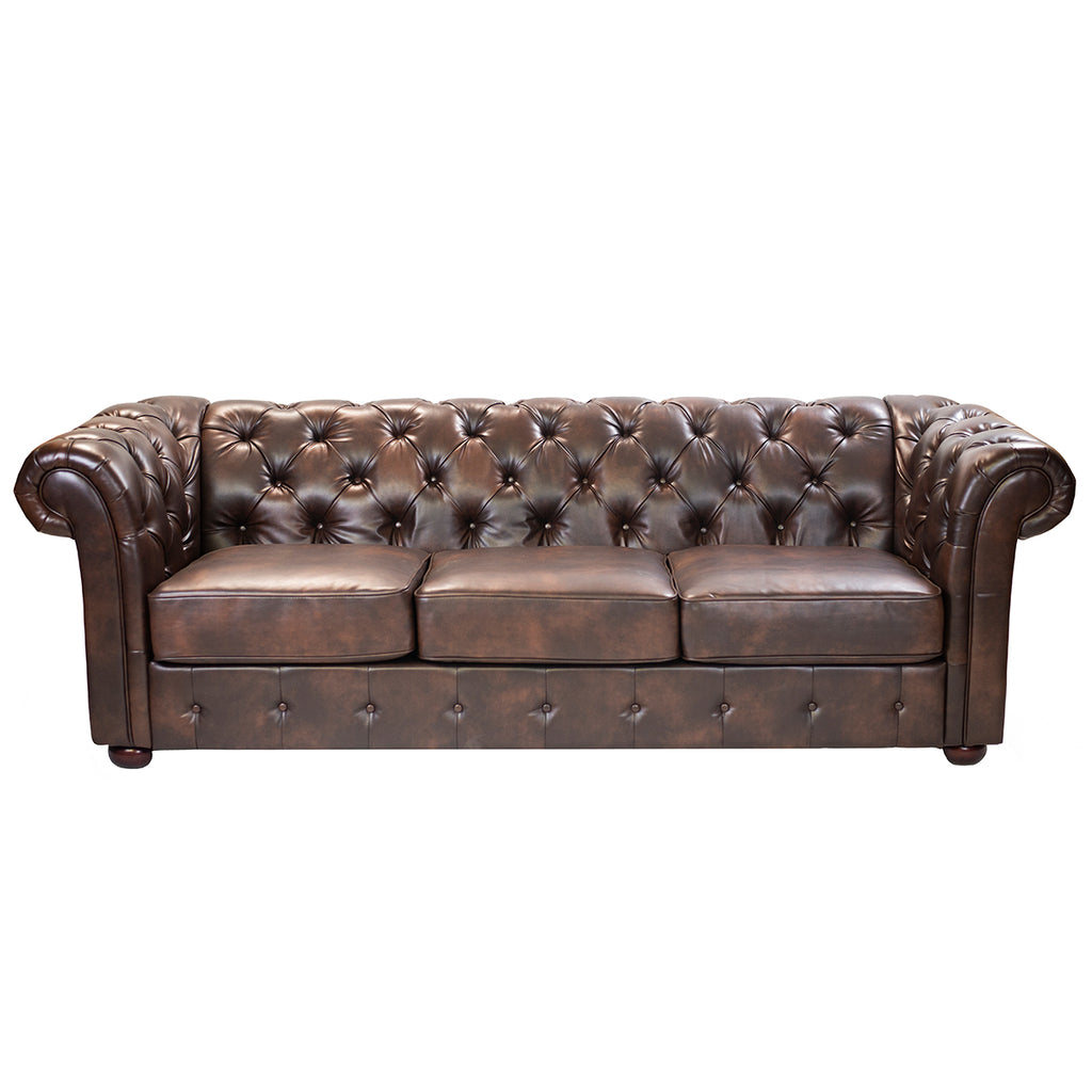 Brown Tufted Leather Sofa - Alpine Event Co.