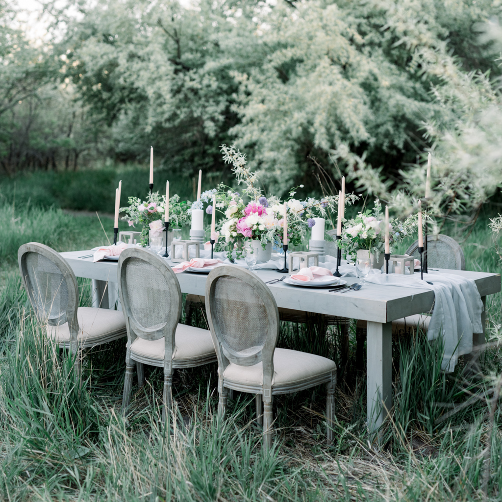 Gray Farmhouse Dining Table - 4'x8' - Alpine Event Co.