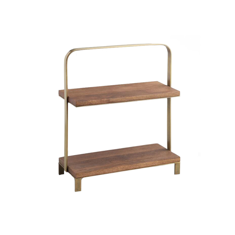 2-Tier Wood + Brass Serving Tray - Alpine Event Co.